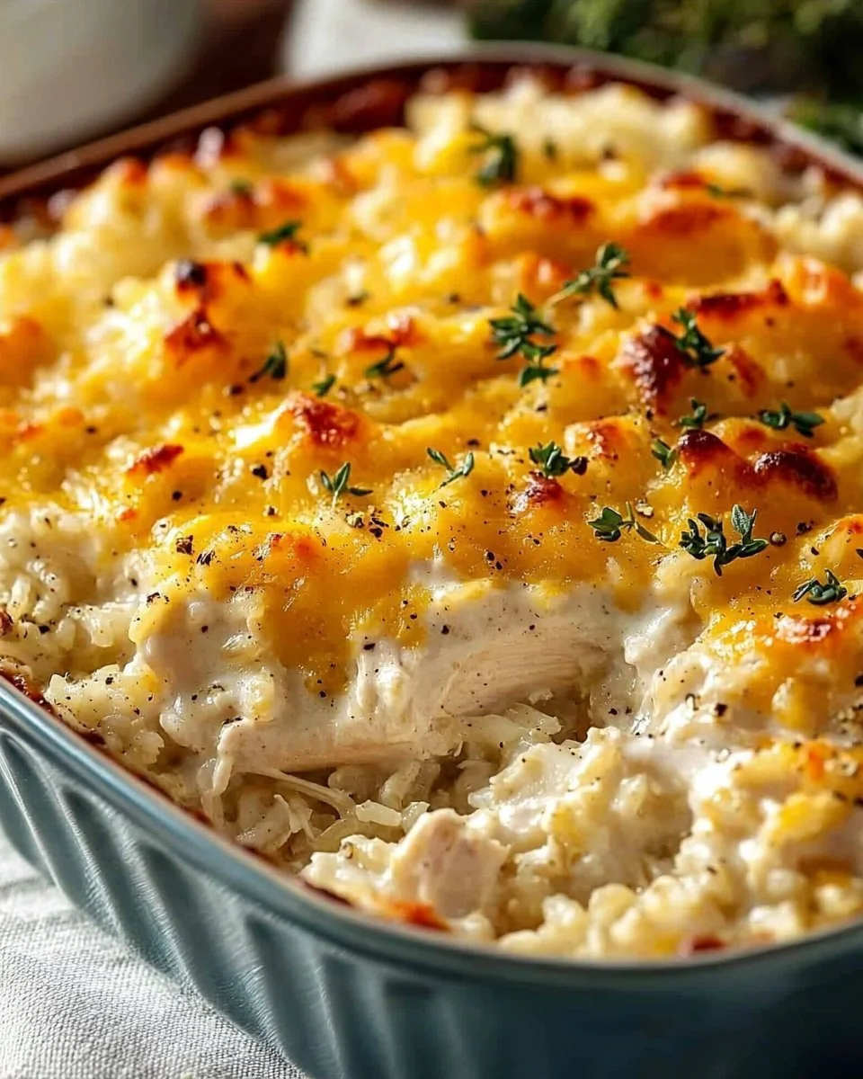 Delicious Angel Chicken and Rice Casserole served in a baking dish