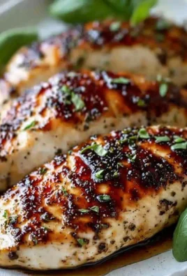 Balsamic baked chicken breast served with vegetables on a plate