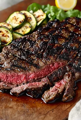 Balsamic flank steak served with grilled zucchini and creamy whipped feta