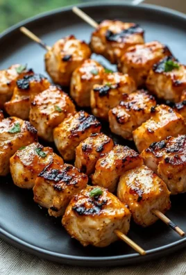 Delicious Bang Bang Chicken skewers garnished with herbs and served on a plate.