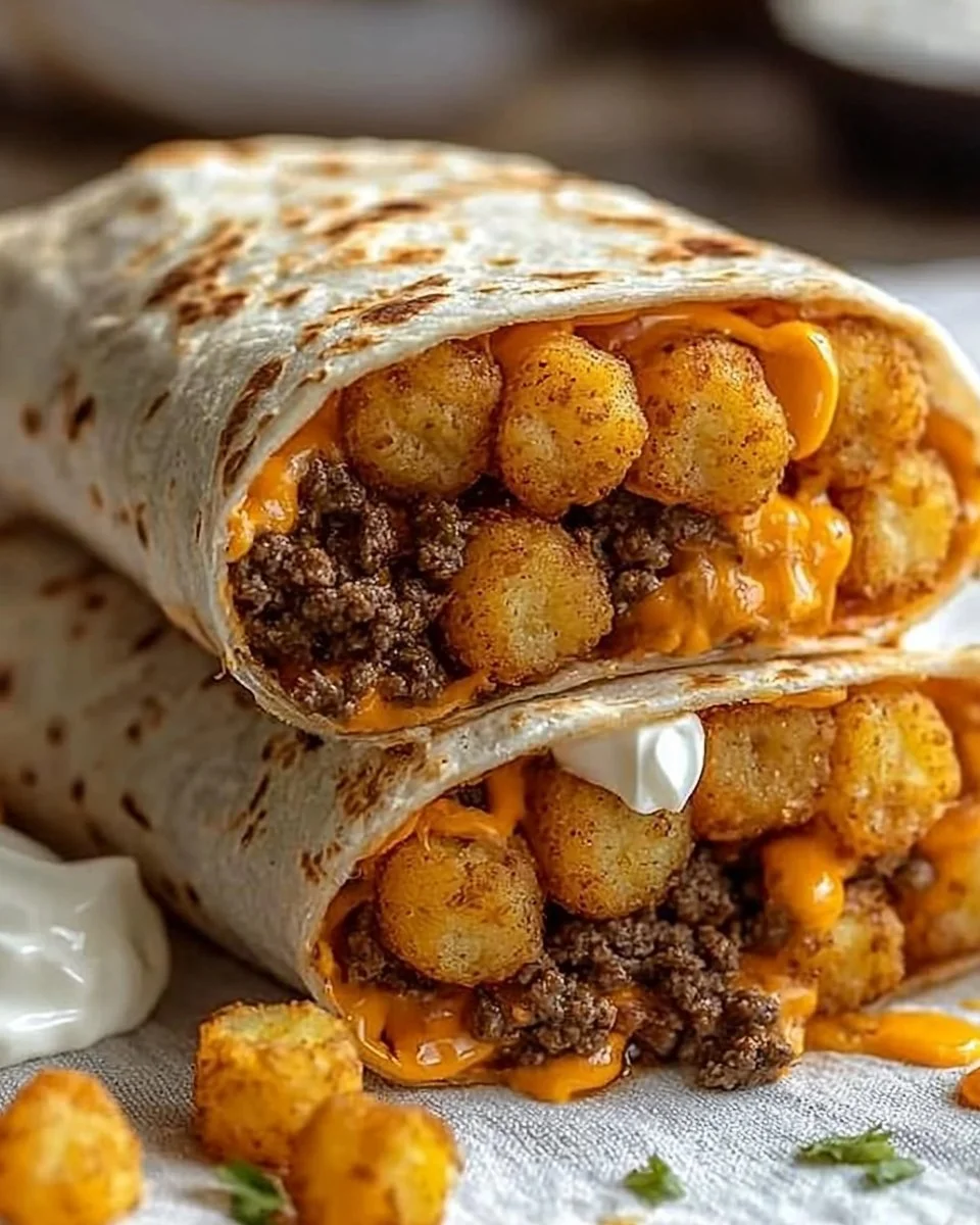 Cheesy potato burritos wrapped in tortillas, ready to serve.