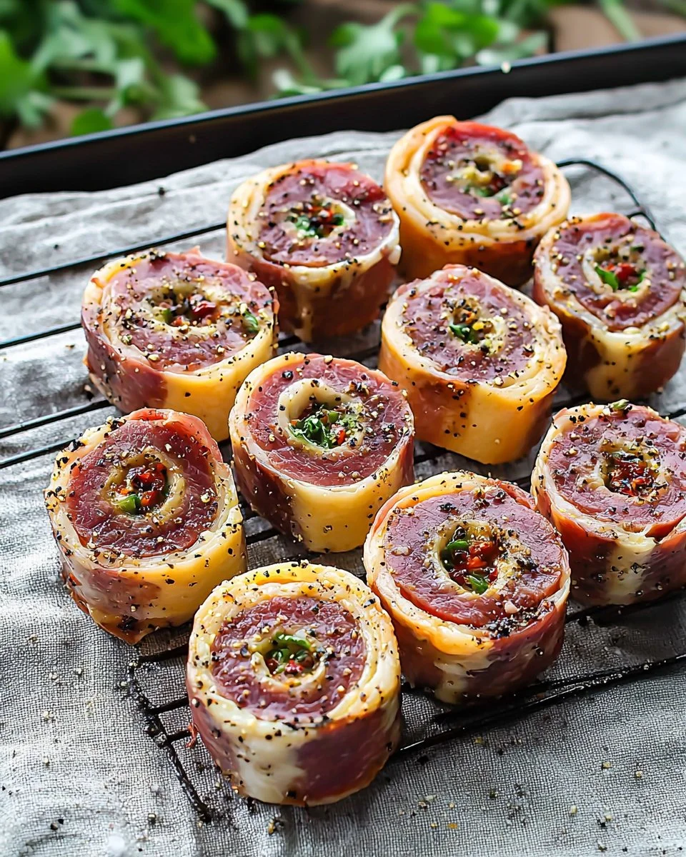 Delicious cheesy steak pinwheels ready to be served as an appetizer
