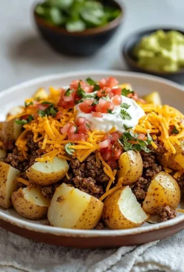 Delicious cheesy taco potatoes served in a bowl garnished with cilantro