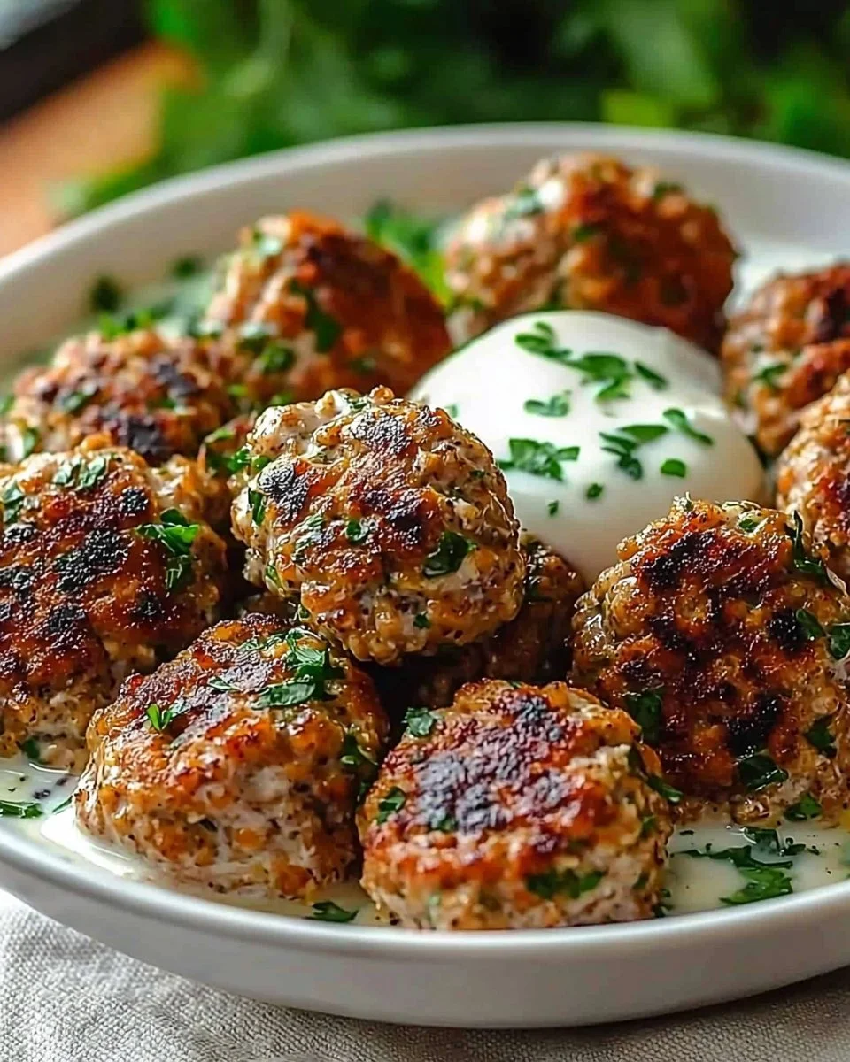 Delicious Chicken Kofta served with garlic yogurt sauce