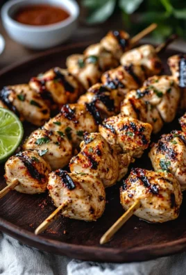 Delicious grilled chicken skewers served with fresh vegetables and herbs