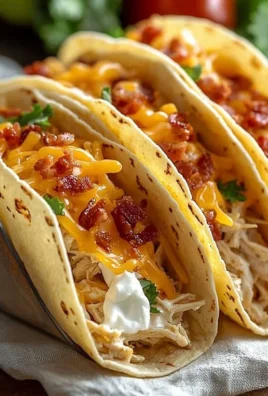 Delicious cheddar ranch chicken tacos served on a plate with toppings