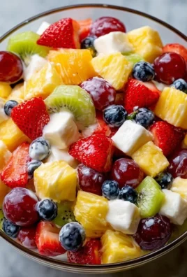 Creamy fruit salad with a variety of fresh fruits and a creamy dressing