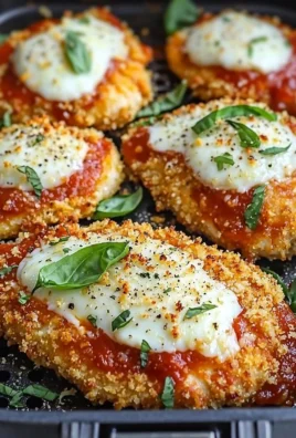 Crispy air fryer chicken parmesan plated with marinara sauce and cheese