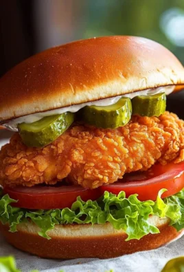 Delicious crispy chicken sandwich with fresh toppings served on a bun.