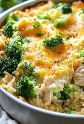 Delicious easy chicken rice broccoli casserole ready to serve.