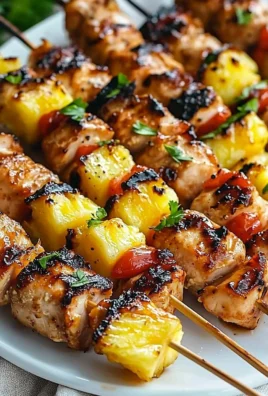 Juicy Hawaiian Chicken Kabobs served on skewers with colorful vegetables