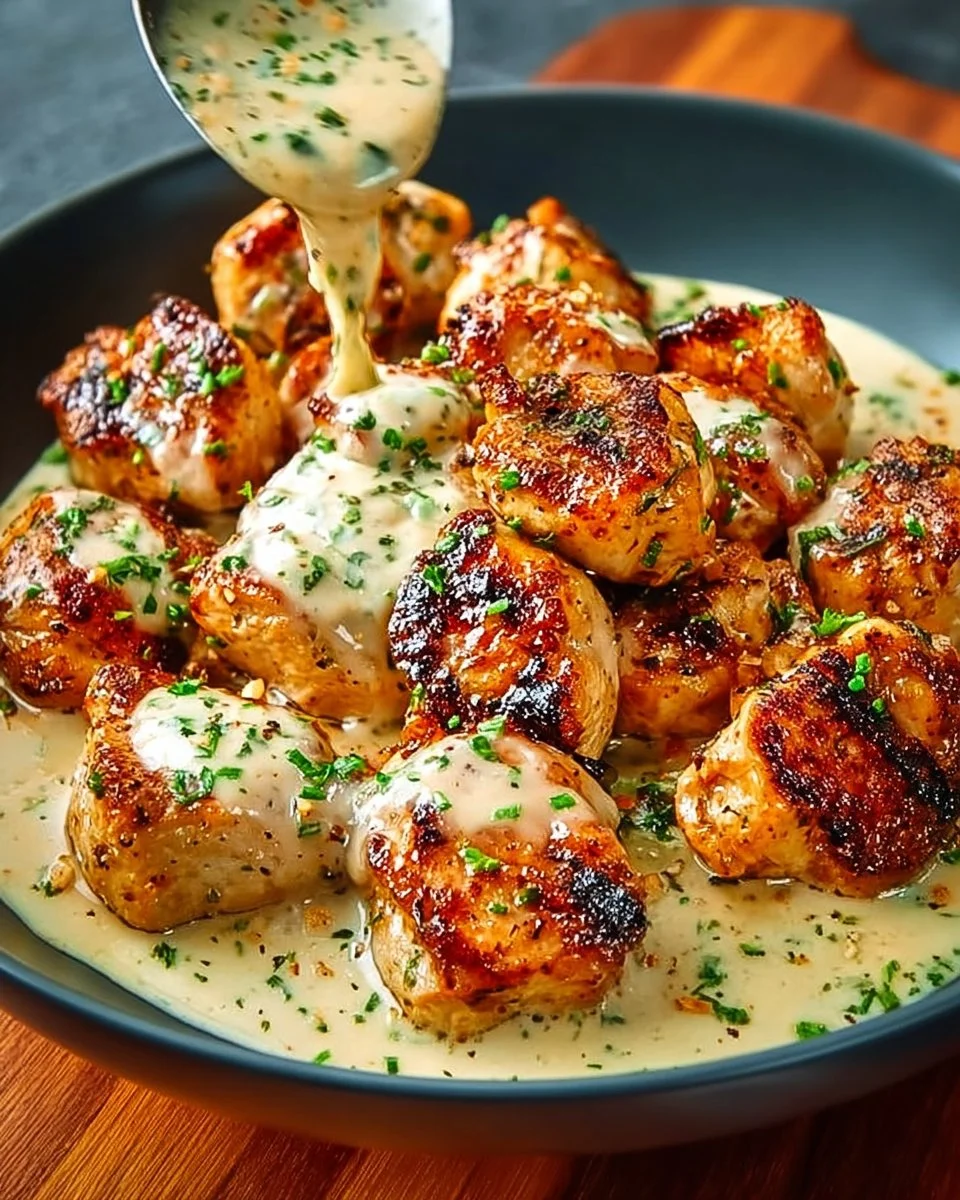 Grilled Chicken Bites with Creamy Garlic Sauce
