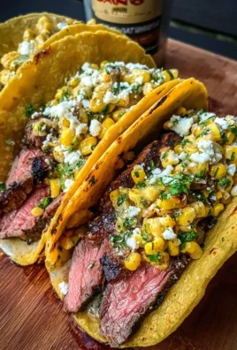 Delicious grilled steak tacos served with fresh corn and toppings.