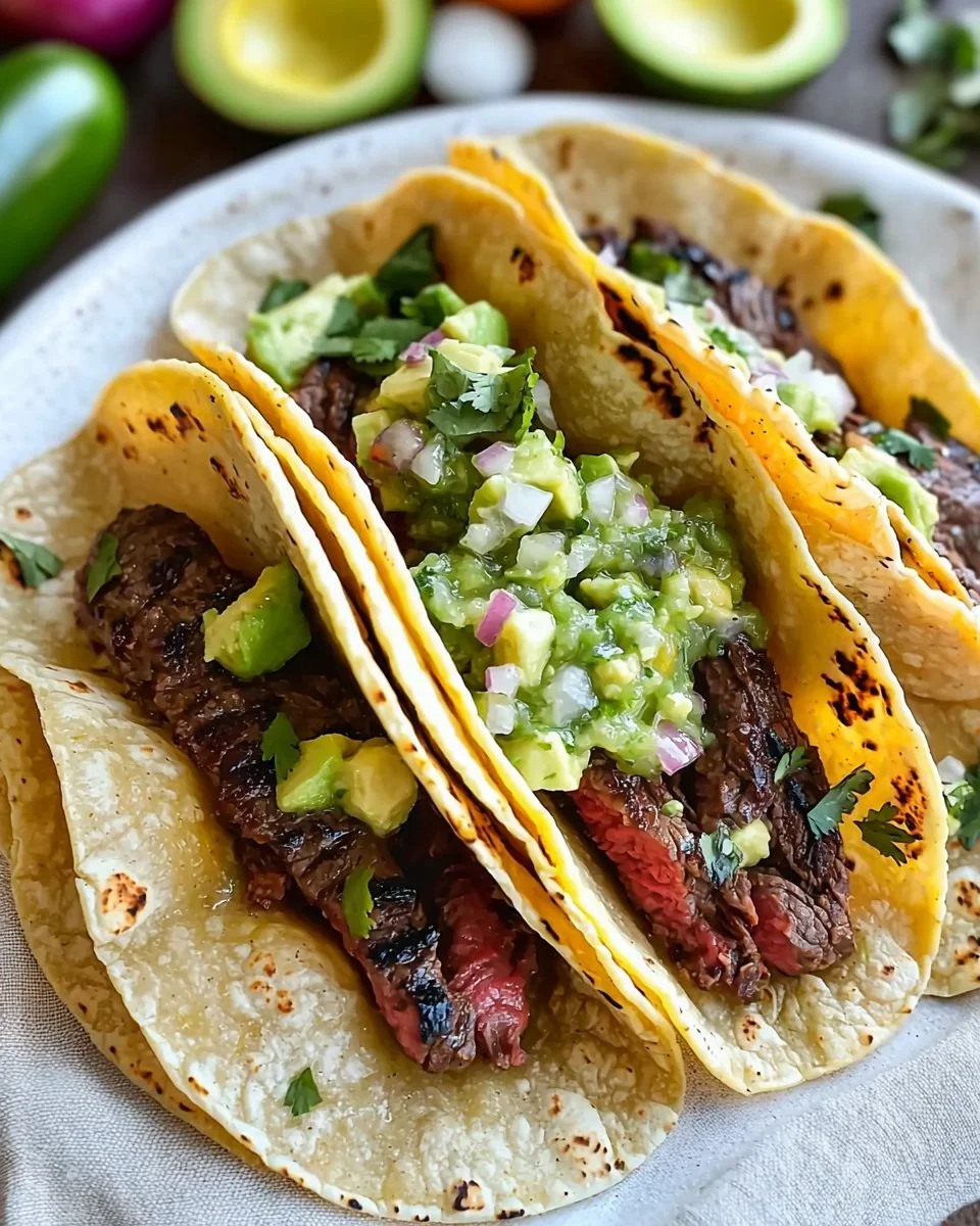 Grilled Steak Tacos with Avocado Salsa