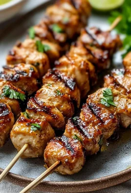 Delicious grilled Thai coconut chicken skewers ready to serve.