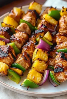 Delicious Hawaiian Chicken Kebabs on skewers served with colorful vegetables