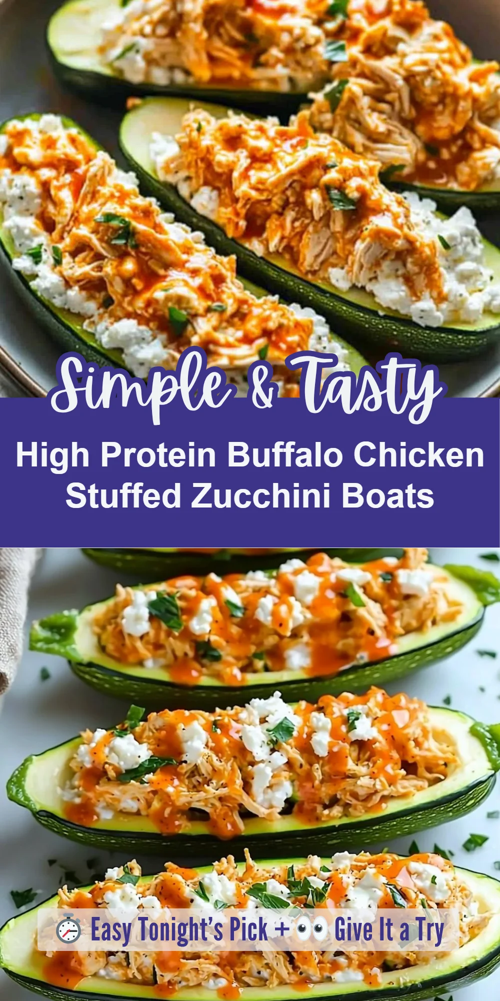 High Protein Buffalo Chicken Stuffed Zucchini Boats