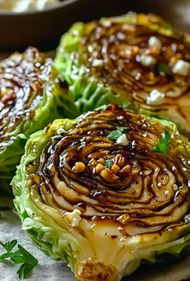 Honey Balsamic Cabbage Steaks garnished with herbs on a plate