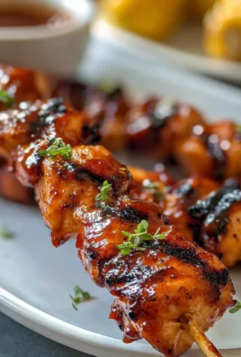 Juicy BBQ chicken skewers grilled to perfection with a glaze of BBQ sauce