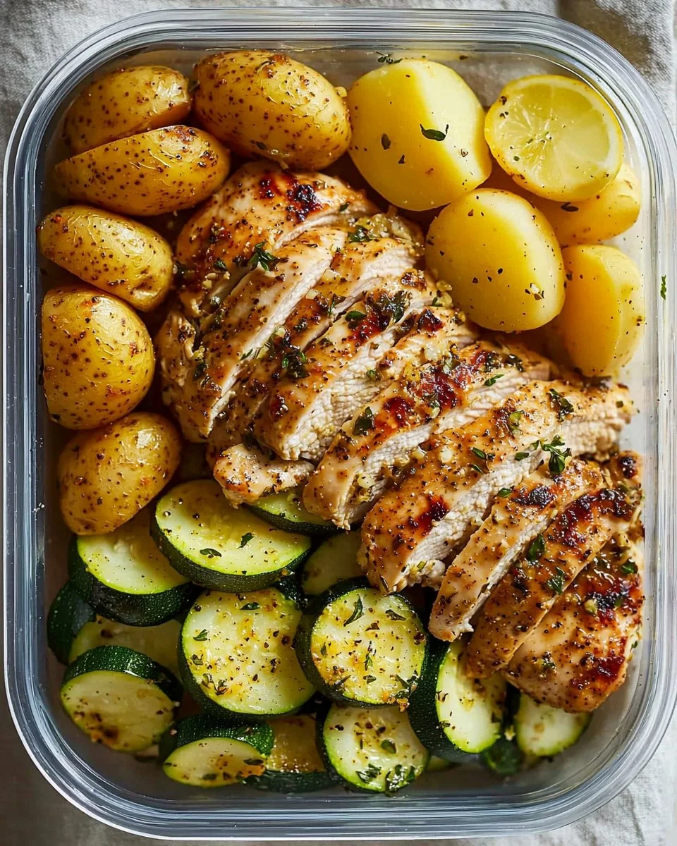Lemon Garlic Chicken served with vegetables, perfect for meal prep.