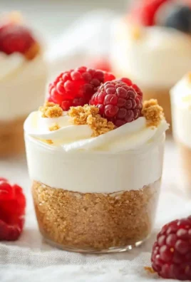 Delicious no-bake cheesecake cups served in clear dessert cups.