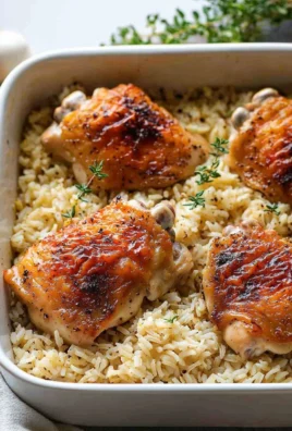 Delicious oven baked chicken served with rice on a dinner plate