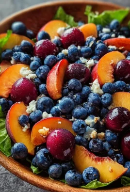 Colorful Peach and Blueberry Salad with fresh fruits and greens