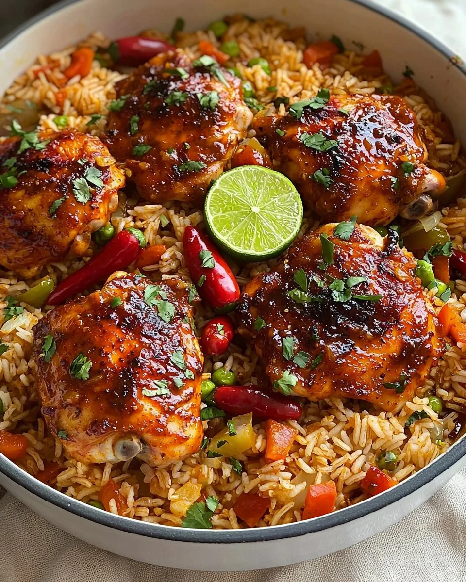 Delicious peri peri chicken served with fragrant rice.