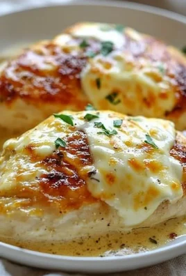 Smothered Cheesy Sour Cream Chicken served on a plate with herbs and cheese