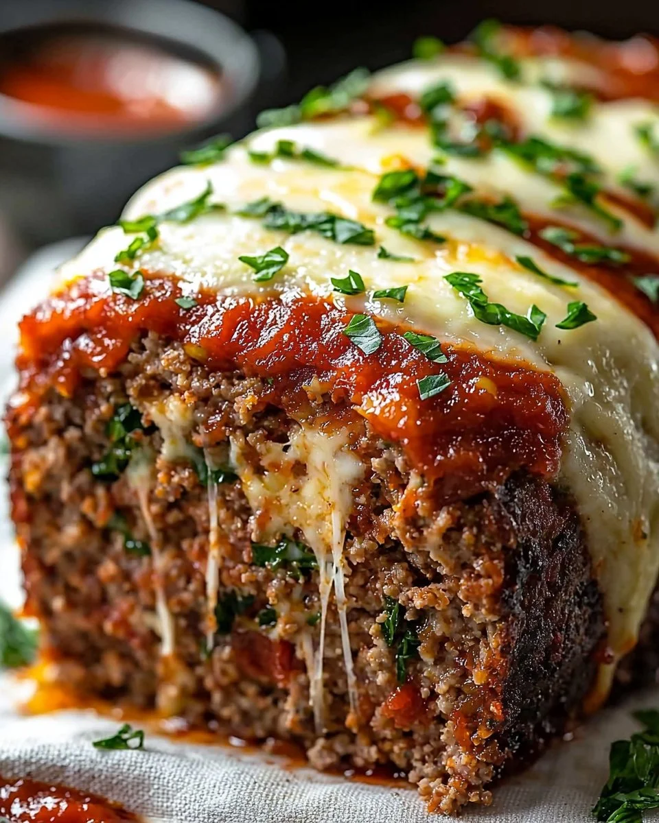 Delicious stuffed Italian meatloaf with herbs and cheese