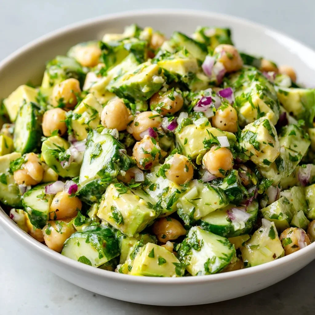Chickpea Avocado Cucumber Salad with Lemon Dressing