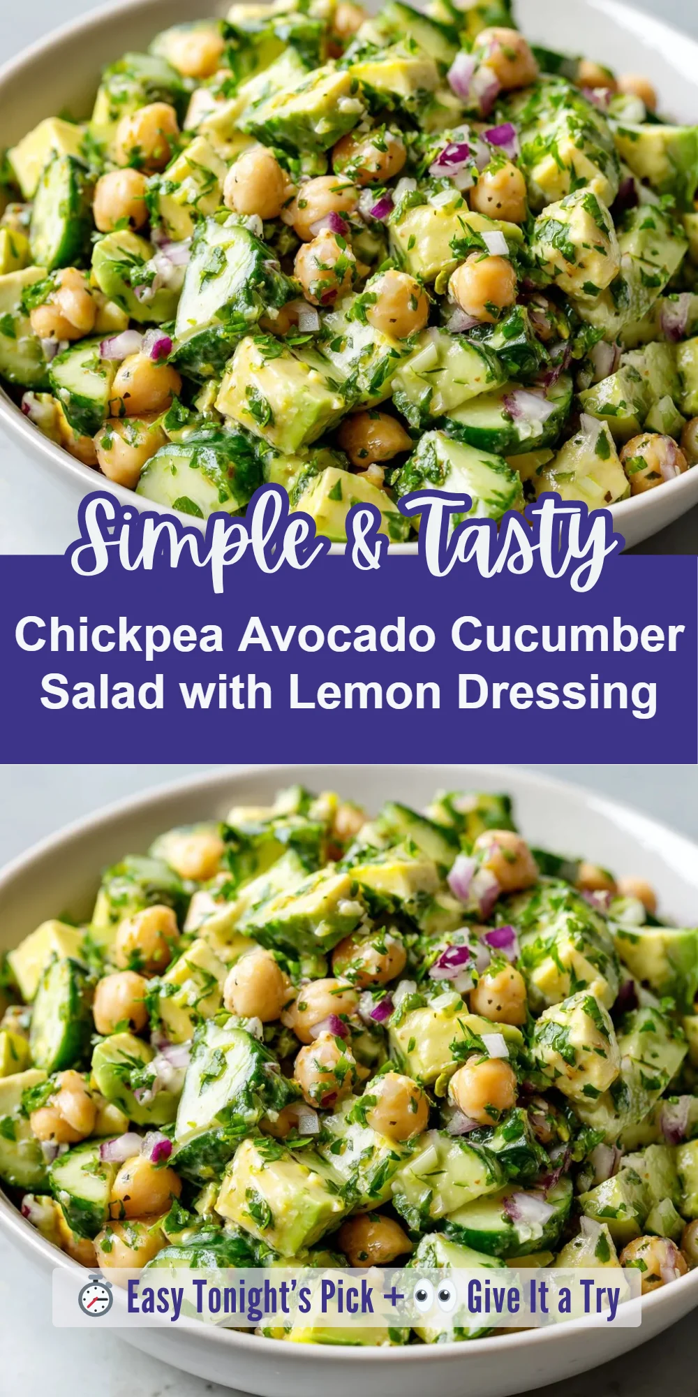 Chickpea Avocado Cucumber Salad with Lemon Dressing