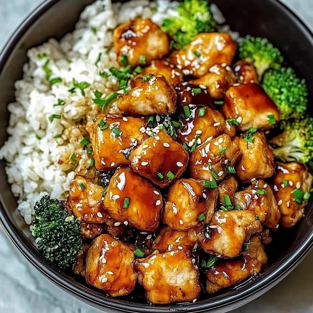 Delicious Hot Honey Chicken Bowl featuring chicken, honey sauce, and fresh vegetables