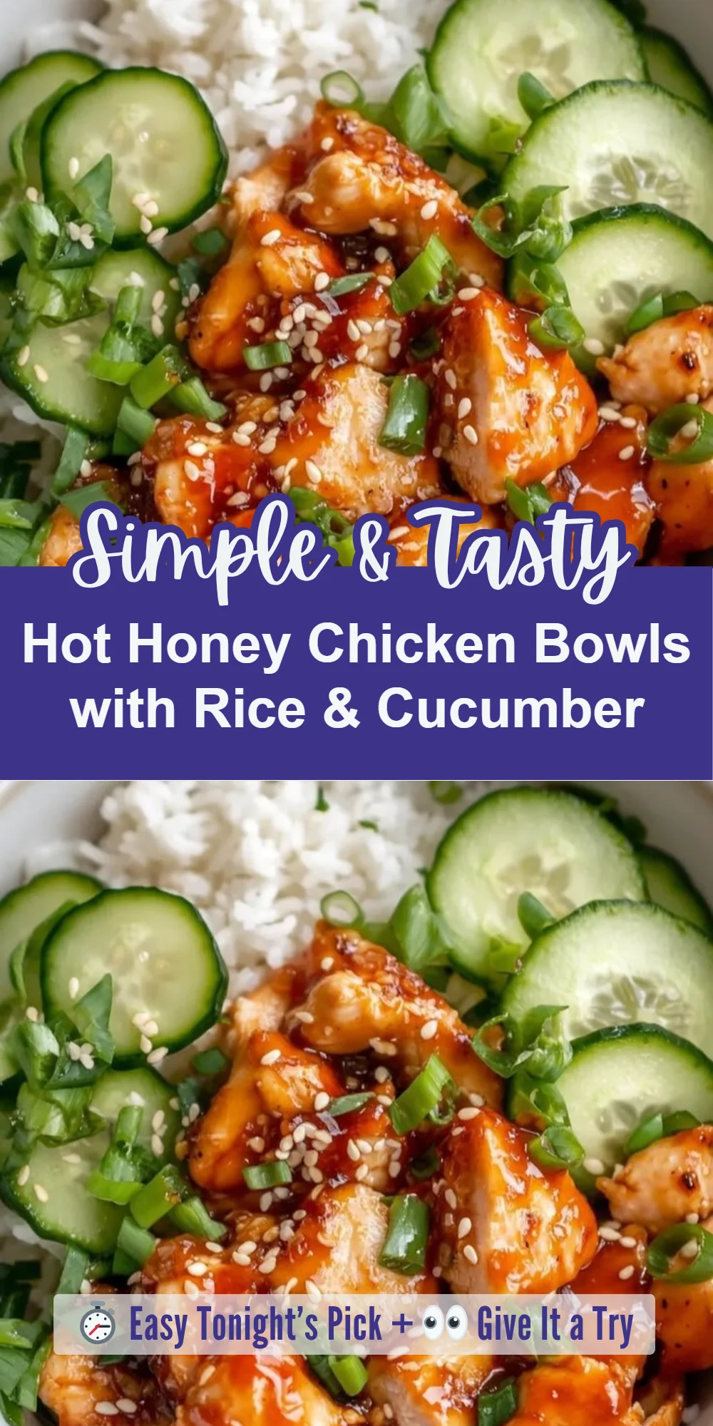 Hot Honey Chicken Bowls with Rice & Cucumber