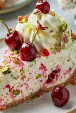Lemon-Lime Cherry Pistachio Cheesecake topped with cherries and pistachios