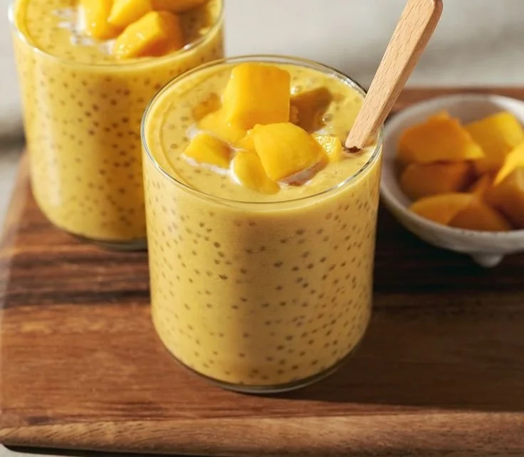 Delicious Mango Sago dessert with fresh mango, sago pearls, and coconut milk