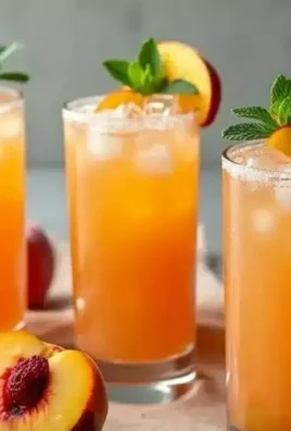 Glass of sweet peach lemonade with fresh peaches and mint garnish