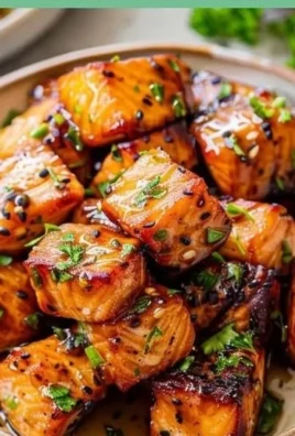 Delicious air fryer salmon bites served on a plate with herbs