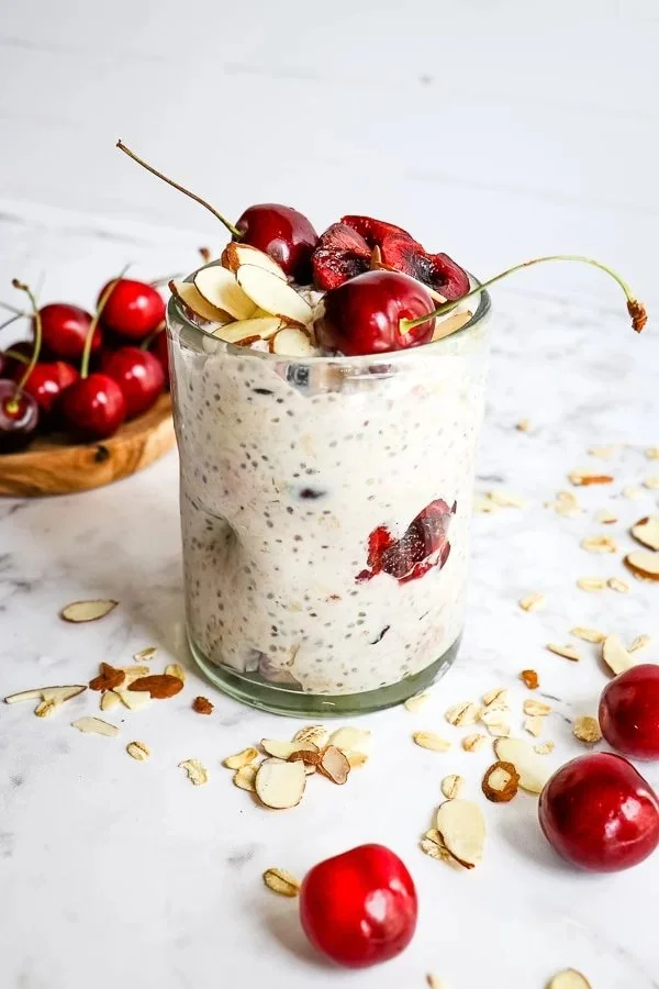 Cherry Almond Overnight Oats with Yogurt