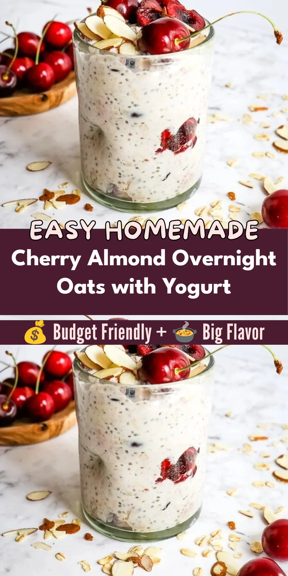 Cherry Almond Overnight Oats with Yogurt