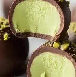 Creamy pistachio ganache truffles beautifully arranged on a plate