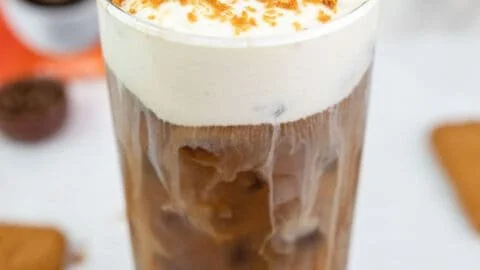 Dunkin's Cookie Butter Cold Brew with whipped cream and cookie crumbs on top