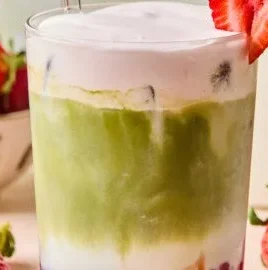 Homemade strawberry cold foam topping on a refreshing drink