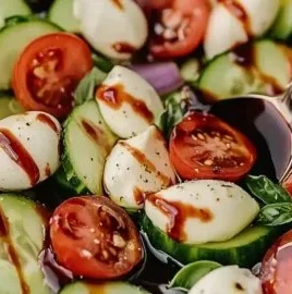 Fresh Cucumber Caprese salad with mozzarella and basil