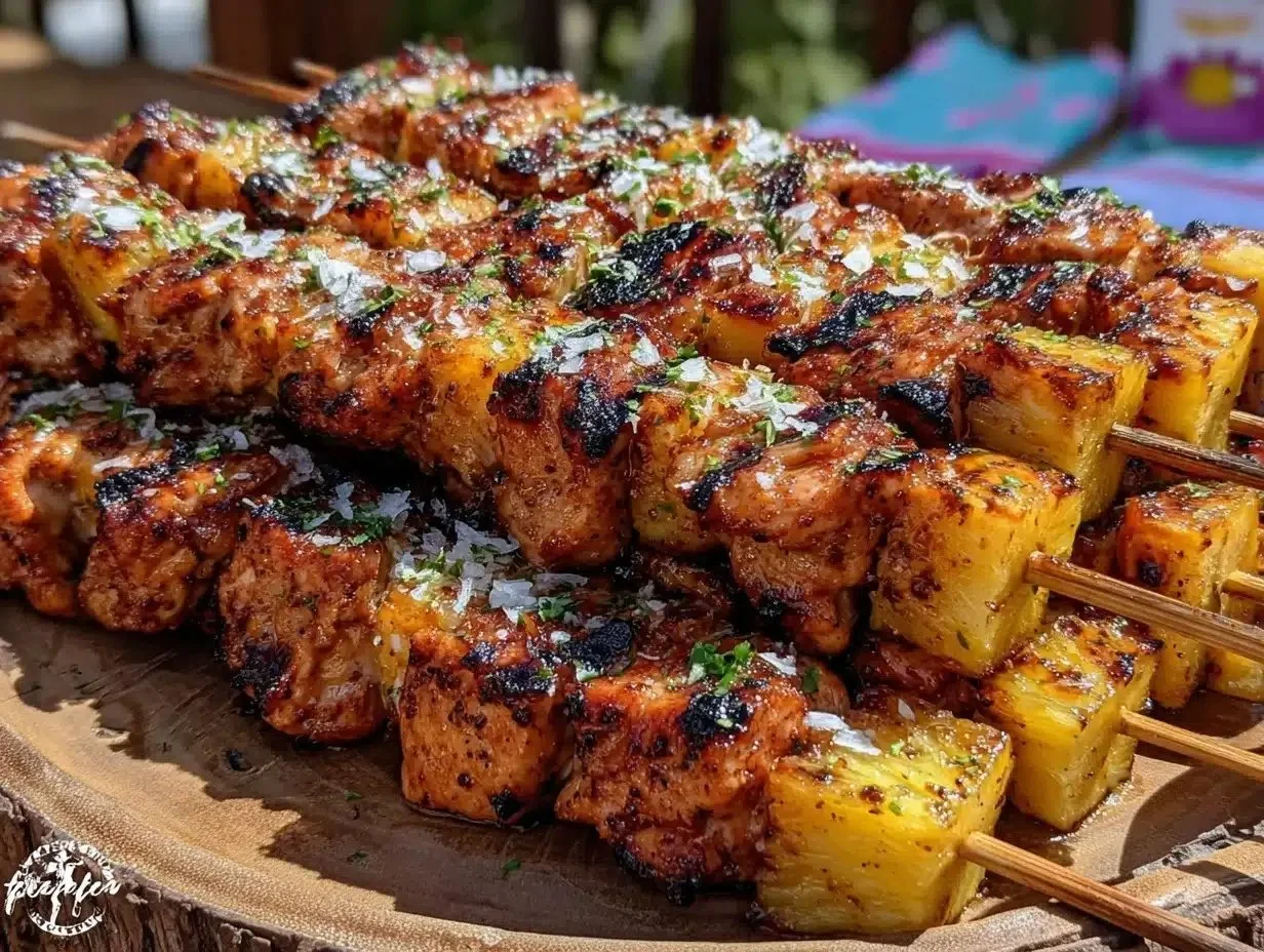 Grilled Pineapple Chicken Skewers for a festive 4th of July BBQ.