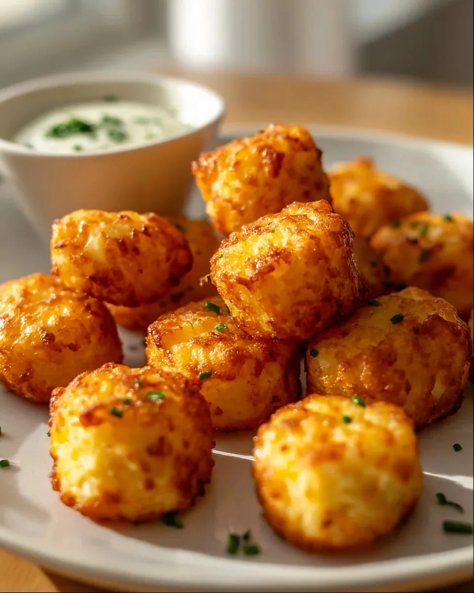 Healthy cottage cheese tots served on a plate, ideal for a quick snack.