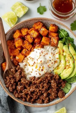 Hot Honey Beef Bowls with vibrant toppings in a bowl