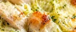 Keto Chicken Alfredo Cabbage Bake in a baking dish ready to serve.
