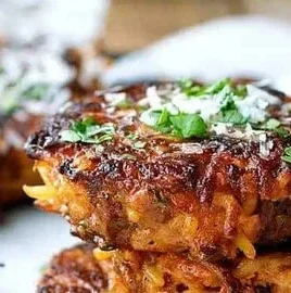 Delicious leftover pasta fritters served on a plate