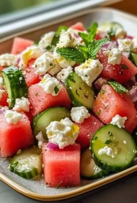 Mediterranean watermelon salad with feta cheese and fresh herbs.